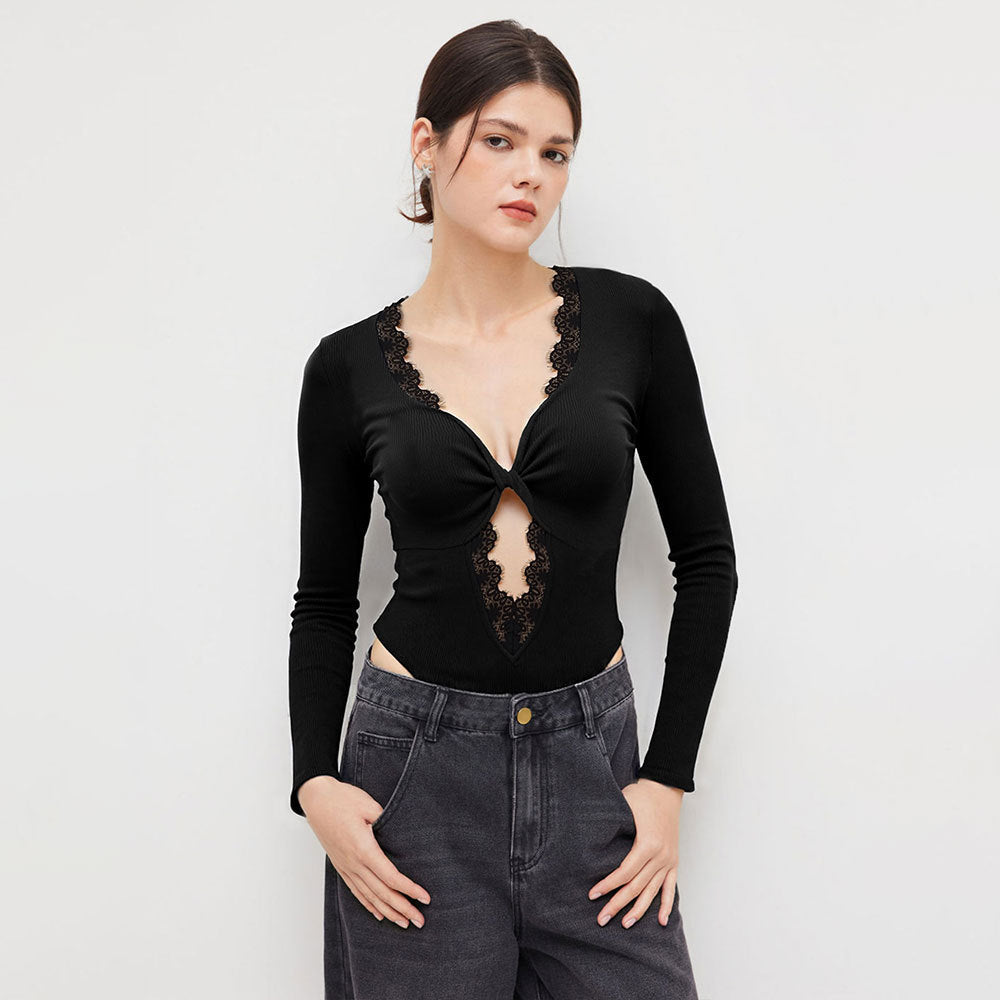 Damen Bodysuit V-Ausschnitt Spitze Norvielle