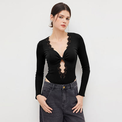 Damen Bodysuit V-Ausschnitt Spitze Norvielle
