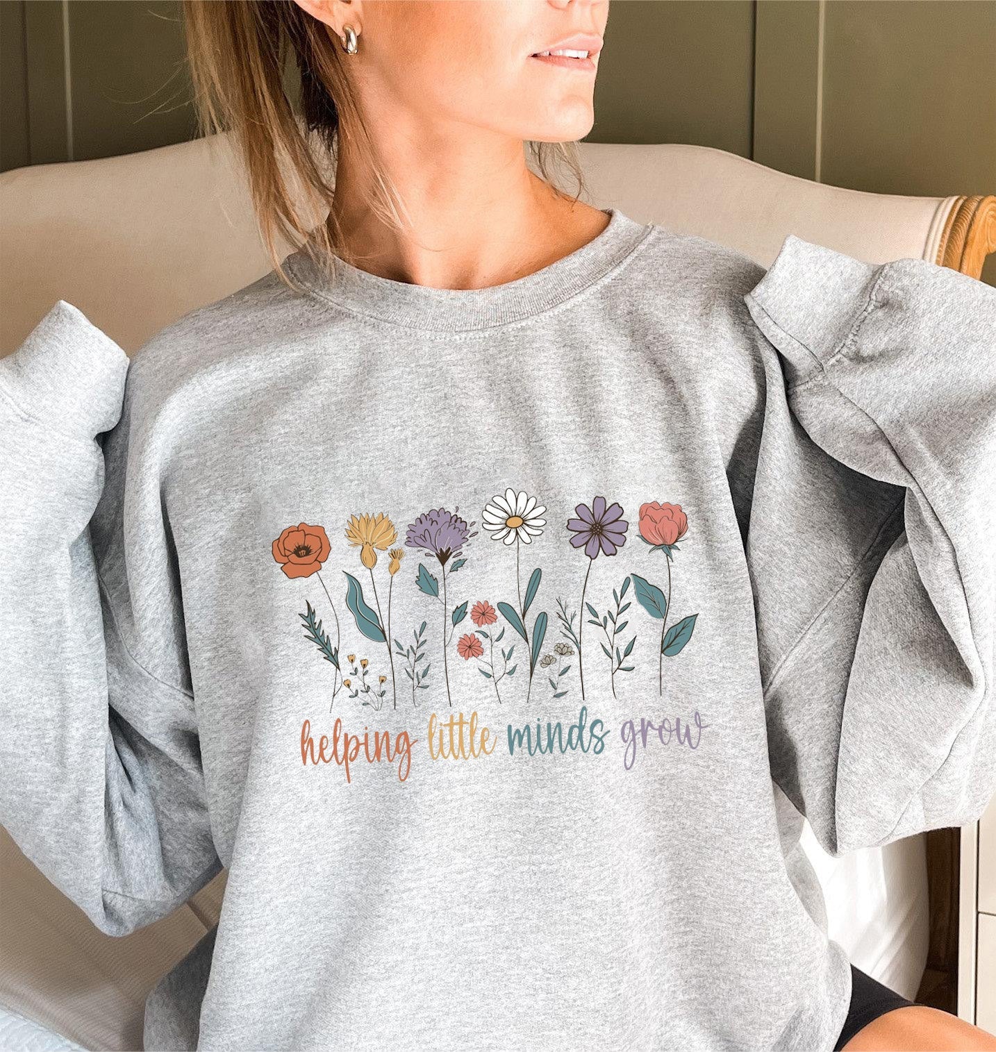 Damen Sweatshirt Voluminöse Ärmel Blumen Motiv Weiss