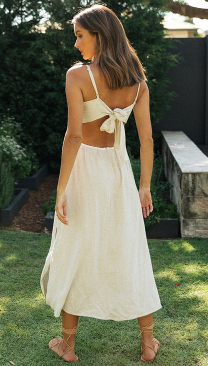 Damen Maxi-Kleid Rückenausschnitt Hochschlitz Norvielle