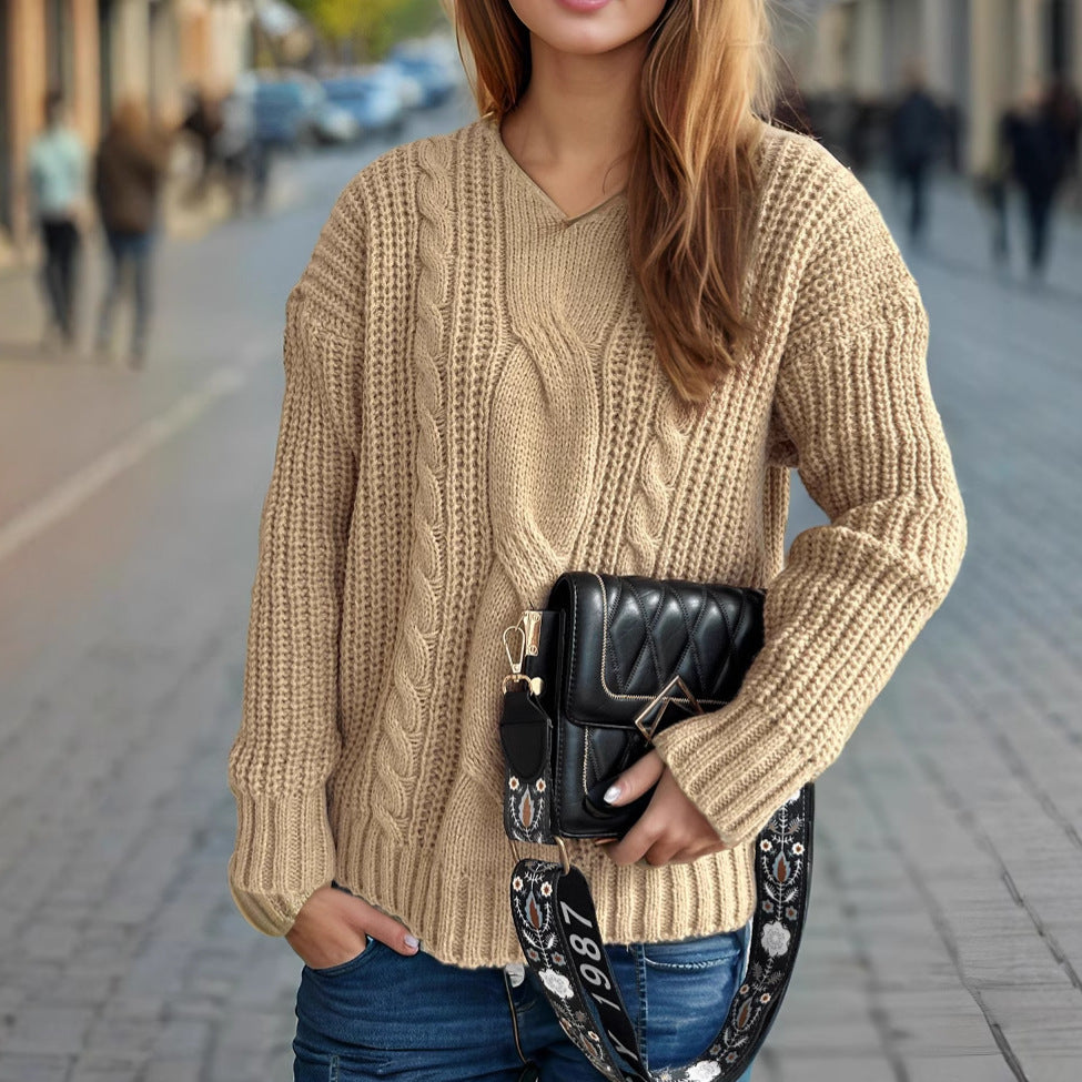 Damen Grobstrickpullover Zopfmuster Moderner Schnitt Norvielle - Norvielle