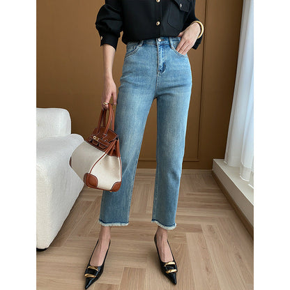 Damen High-Waist Jeans Fransensäume Norvielle - Norvielle