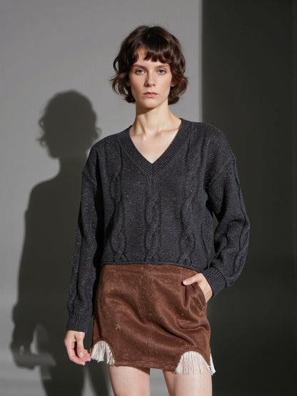 Damen Grobstrickpullover V-Ausschnitt Modern Norvielle