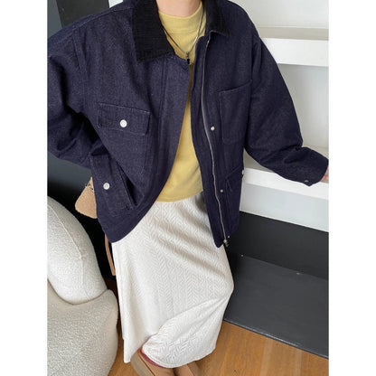 Damen Utility-Jacke Lässig Praktische Taschen Umschlagbarer Kragen
