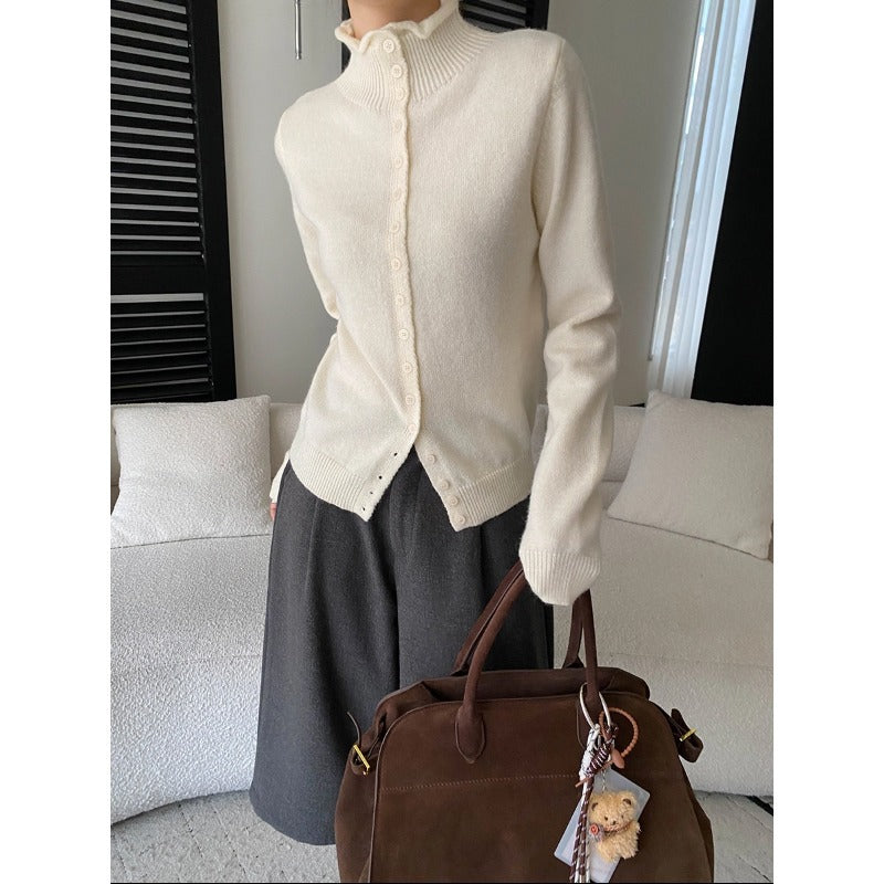 Damen Strickpullover Norvielle mit Knöpfen und hohem Kragen - Norvielle