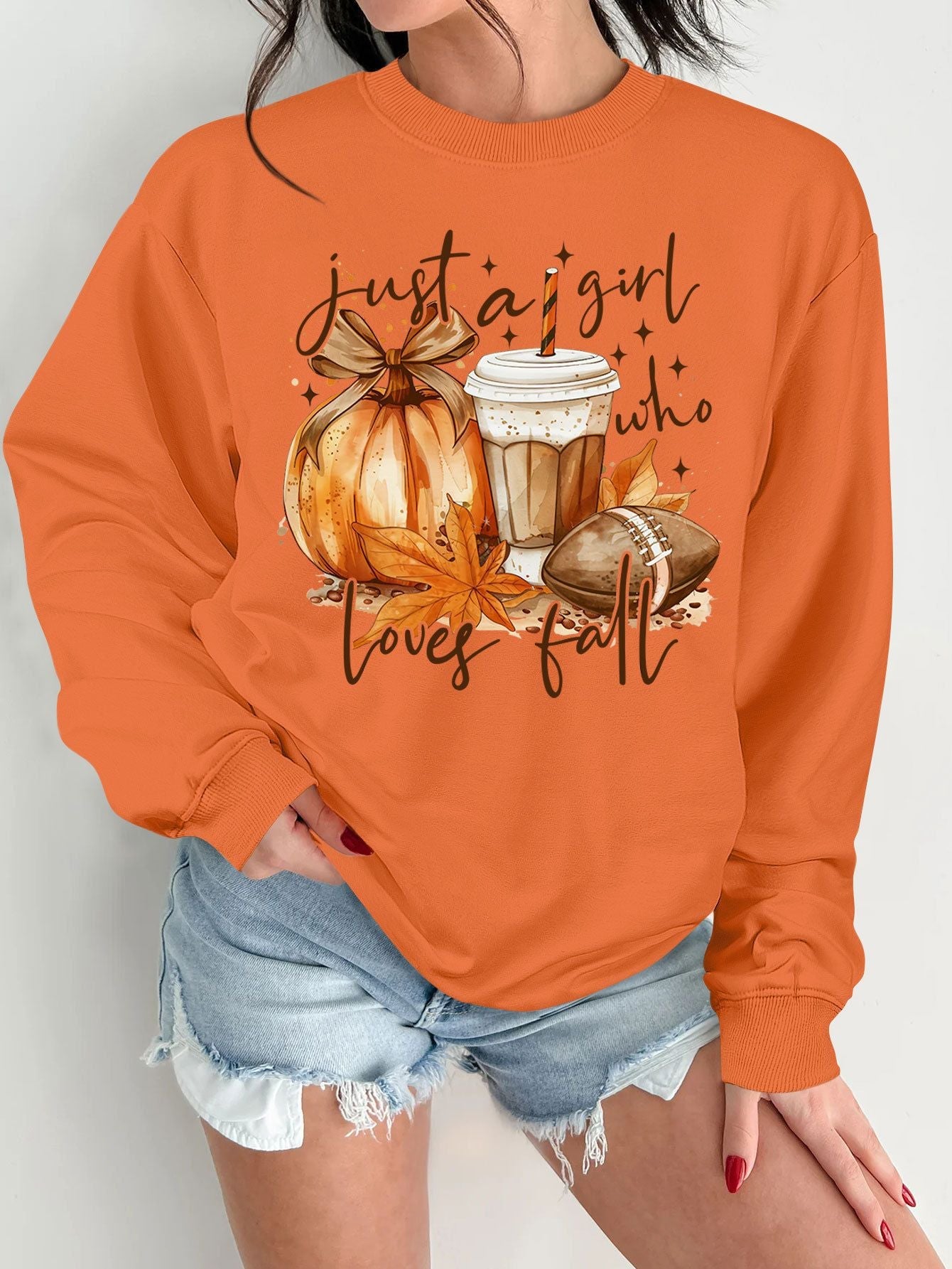 Damen Sweatshirt Herbstlich Motiv Druck Norvielle