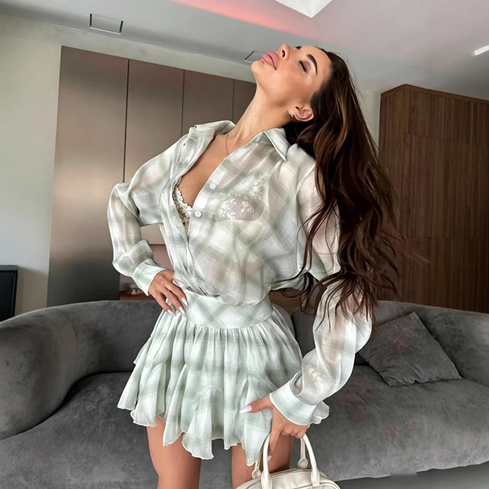Damen Ensemble Bluse Röckchen Leicht - Norvielle