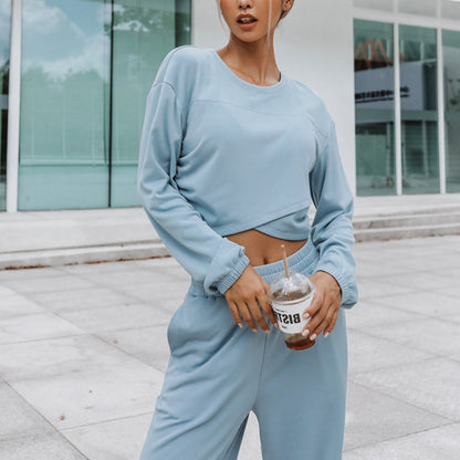 Damen Sportset Cropped Oberteil Weite Jogginghosen