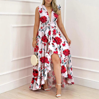 Damen Maxikleid Palmenmuster V-Ausschnitt Norvielle