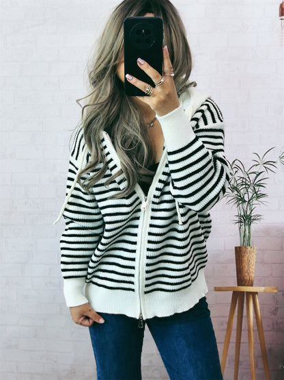 Damen Hoodie Gestreift mit Taschen Bequem Norvielle