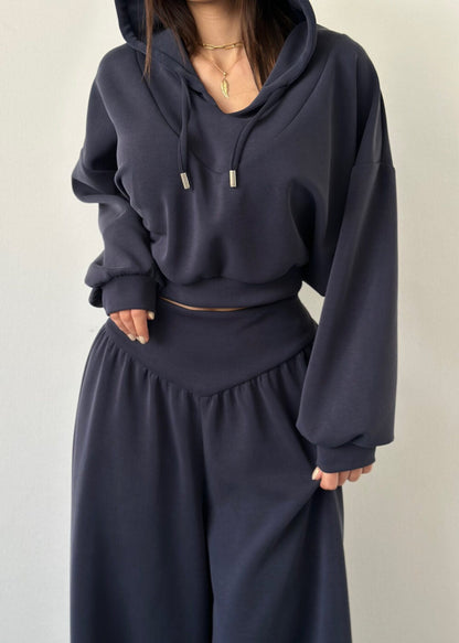 Damen Set Cropped Hoodie Weite Bundhose