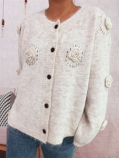 Damen Strickjacke mit Floralmuster und Knöpfen Norvielle