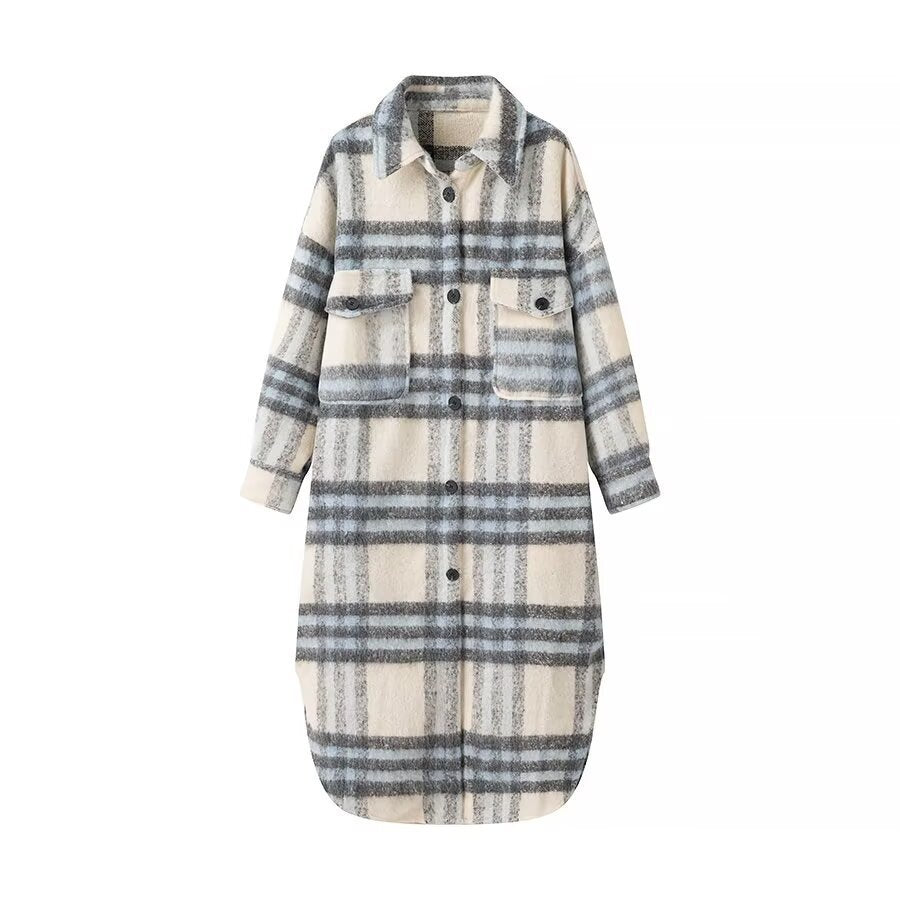 Damen Oversized Wollmantel Karomuster
