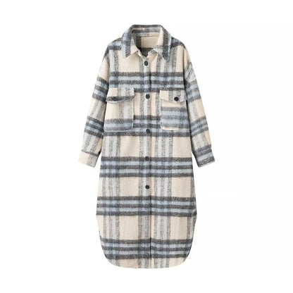 Damen Oversized Wollmantel Karomuster