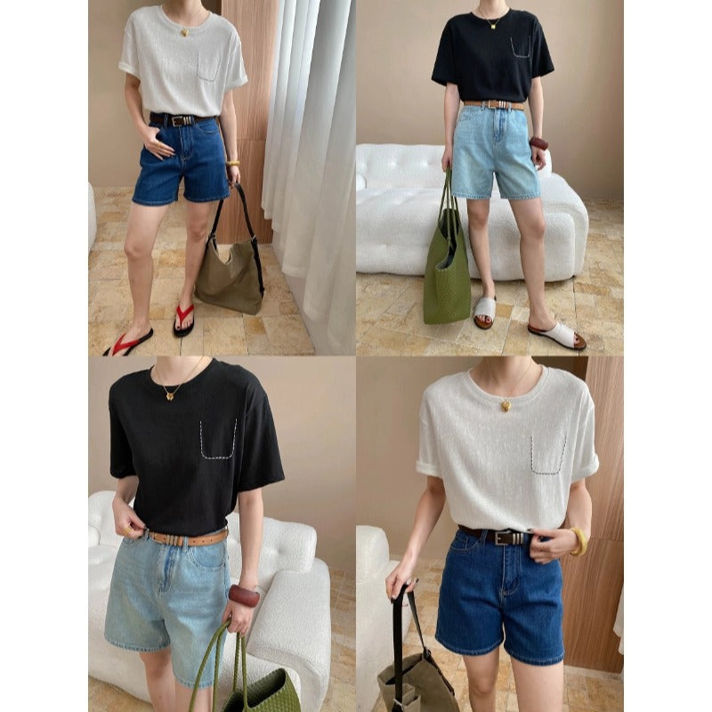 Damen Denim-Shorts Hochtaillen Bequem