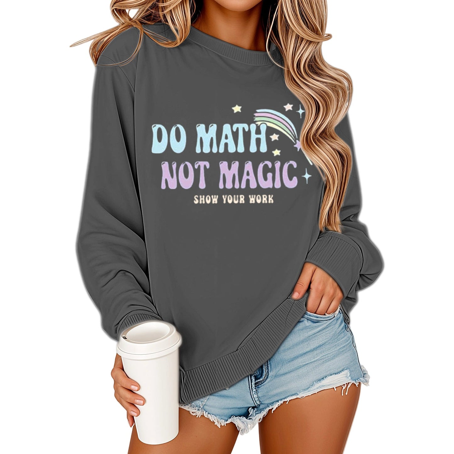 Damen Sweatshirt Mathematikdruck Lässig Beige Norvielle