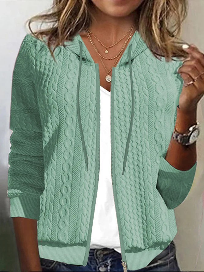 Damen Strickjacke Kapuze Strukturiert Beige