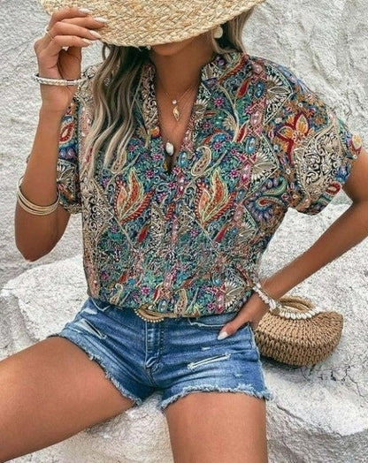 Norvielle Damen Bluse V-Ausschnitt Gedruckt