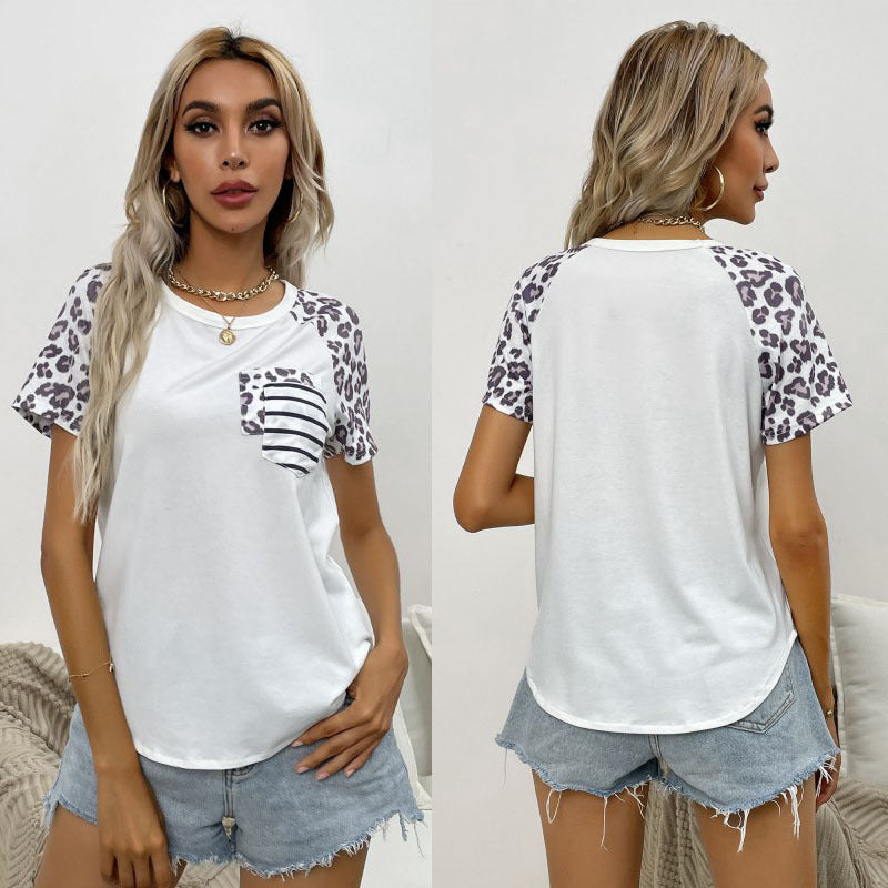 Damen Freizeitshirt Farbige Ärmel Brusttasche Norvielle