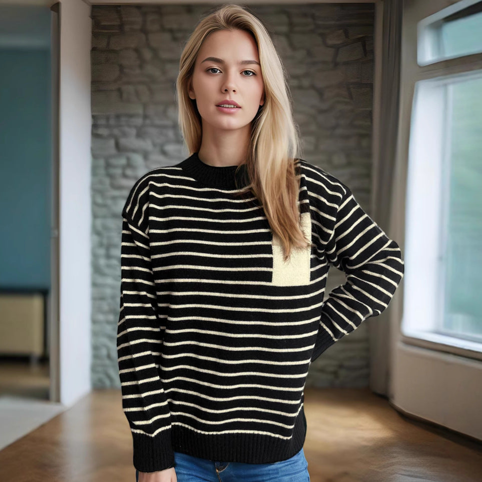 Damen Pullover Gestreift Lässig Breite Ärmel Norvielle