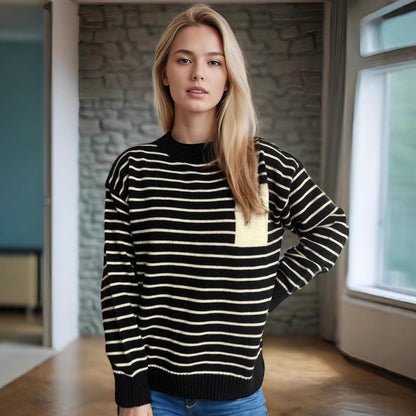 Damen Pullover Gestreift Lässig Breite Ärmel Norvielle