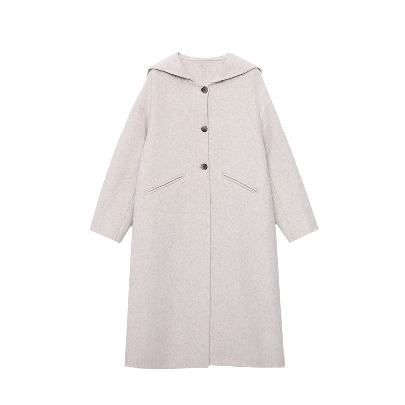 Damen Eleganter Langmantel Große Kapuze Knopfdetails Norvielle