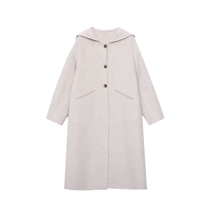 Damen Eleganter Langmantel Große Kapuze Knopfdetails Norvielle