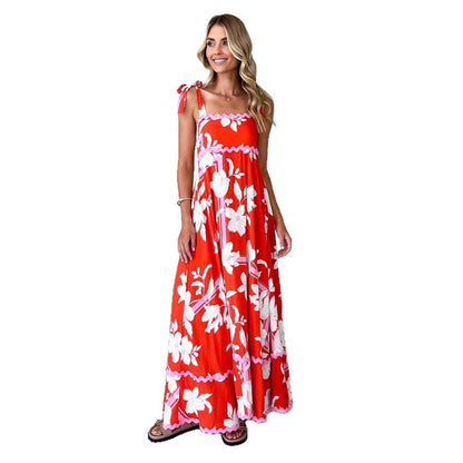 Damen Maxikleid Trägerdesign Druck Norvielle