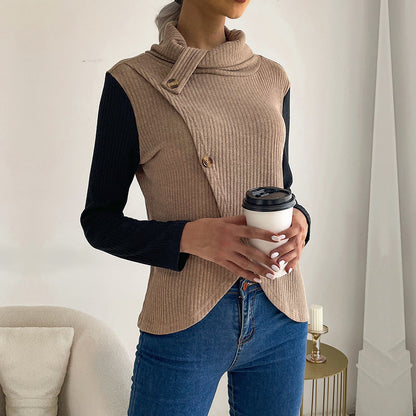 Damen Strickpullover Asymmetrisch Dekorativer Kragen Norvielle - Norvielle