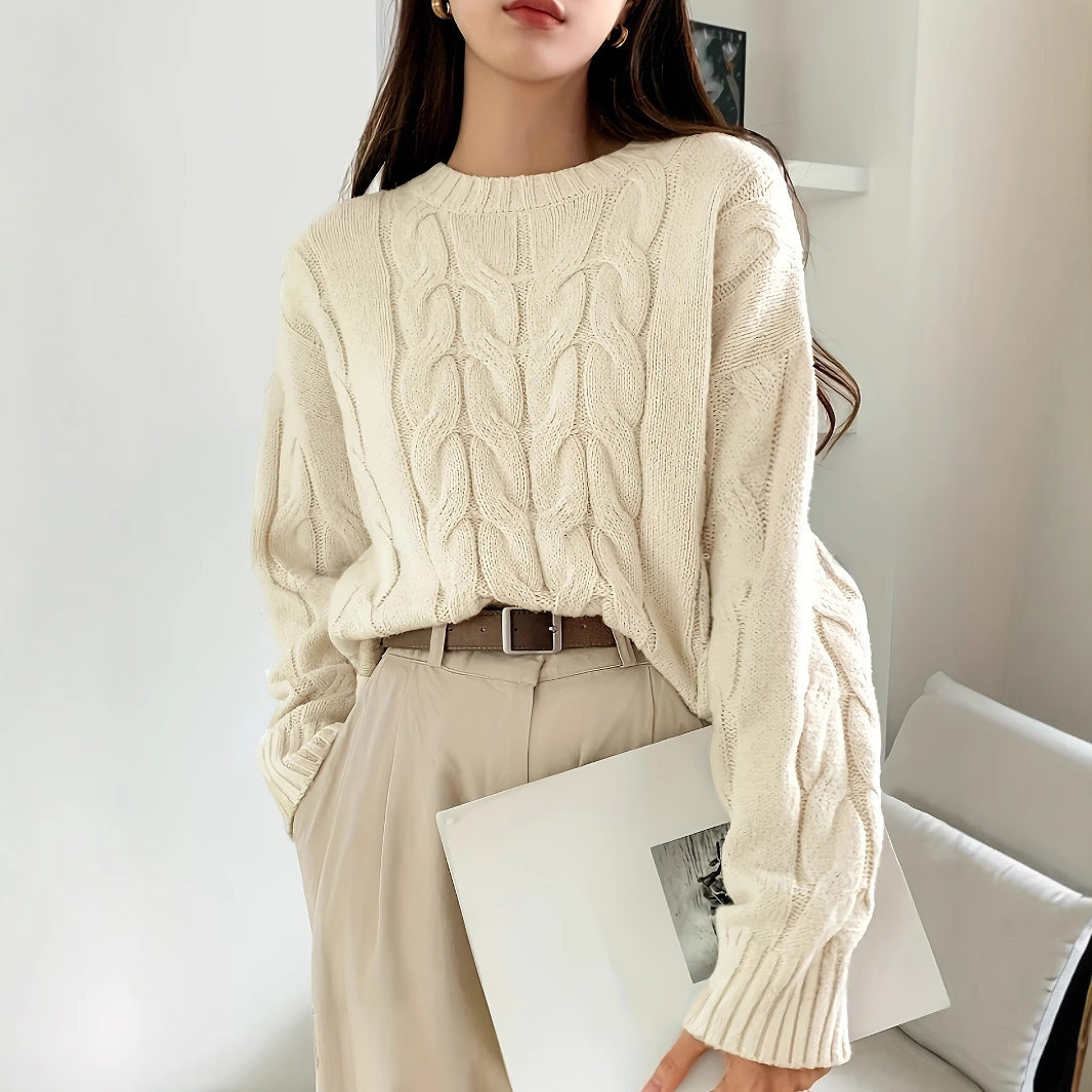 Damen Grobstrickpullover Zopfmuster Weites Modell Norvielle - Norvielle
