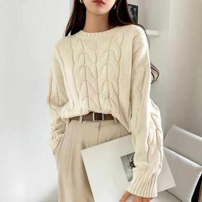 Damen Grobstrickpullover Zopfmuster Weites Modell Norvielle - Norvielle