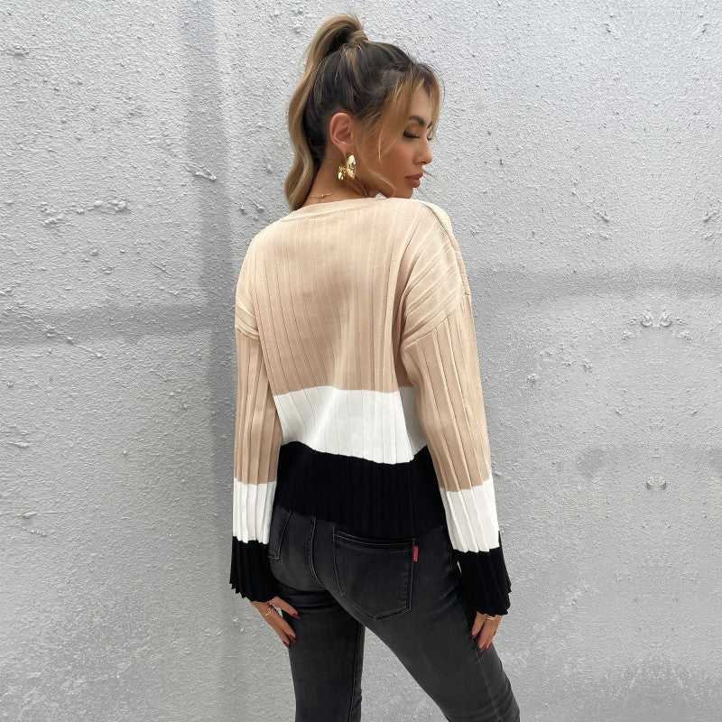 Damen Pullover Strukturiertes Farbblock-Design Norvielle
