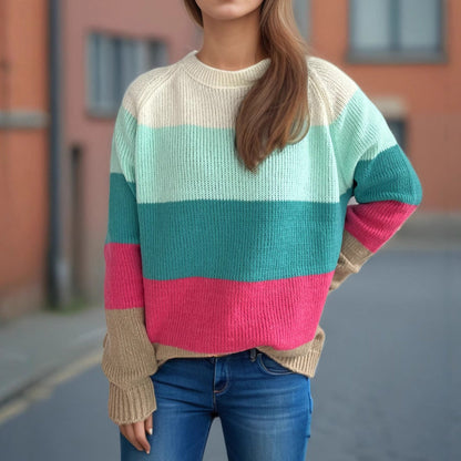 Damen Strickpullover Gestreift Bunt Lässiger Schnitt