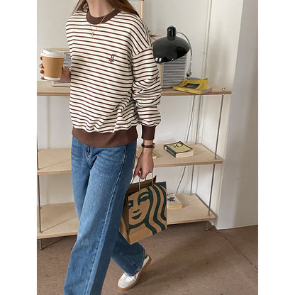 Damen Sweatshirt Rundhals Streifen Norvielle