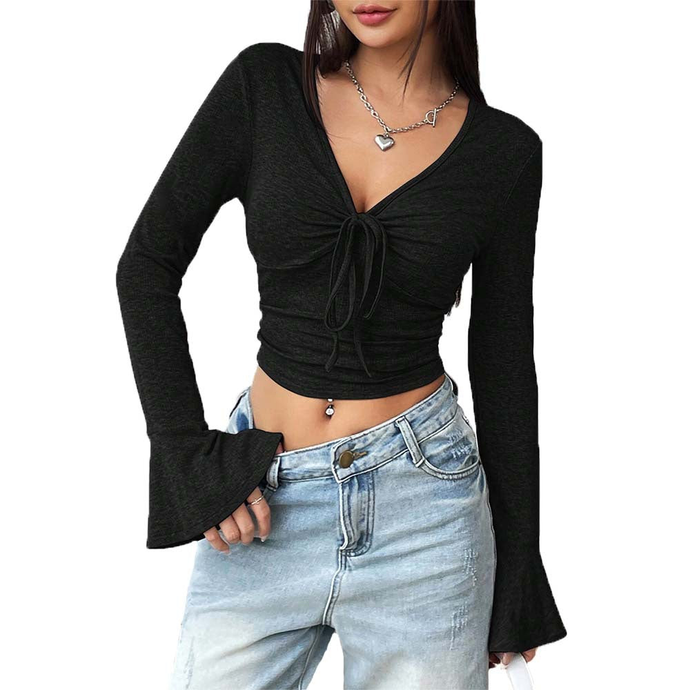 Damen Langarm- mit Knoten-Design und Crop-Ausschnitt
