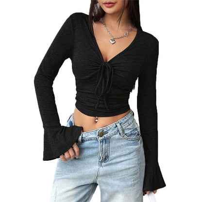 Damen Langarm- mit Knoten-Design und Crop-Ausschnitt