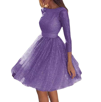 Damen Abendkleid A-Linie Tüll Längsärmel