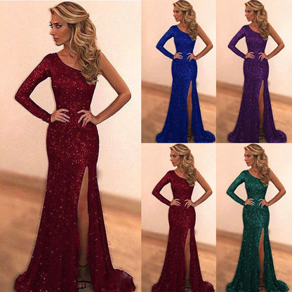 Damen Abendkleid Glitzer Asymmetrisch Hoch Beinschlitz - Norvielle