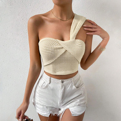 Damen Crop- Elegantes Design Einseitiger Träger Raffung