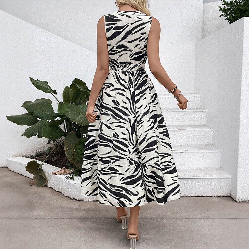 Damen Maxikleid Voluminöser Rock Zebramuster Norvielle