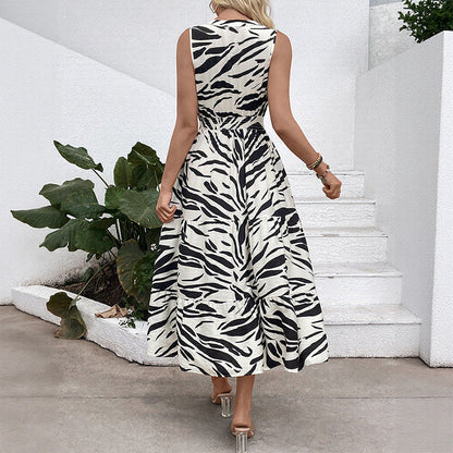 Damen Maxikleid Voluminöser Rock Zebramuster Norvielle