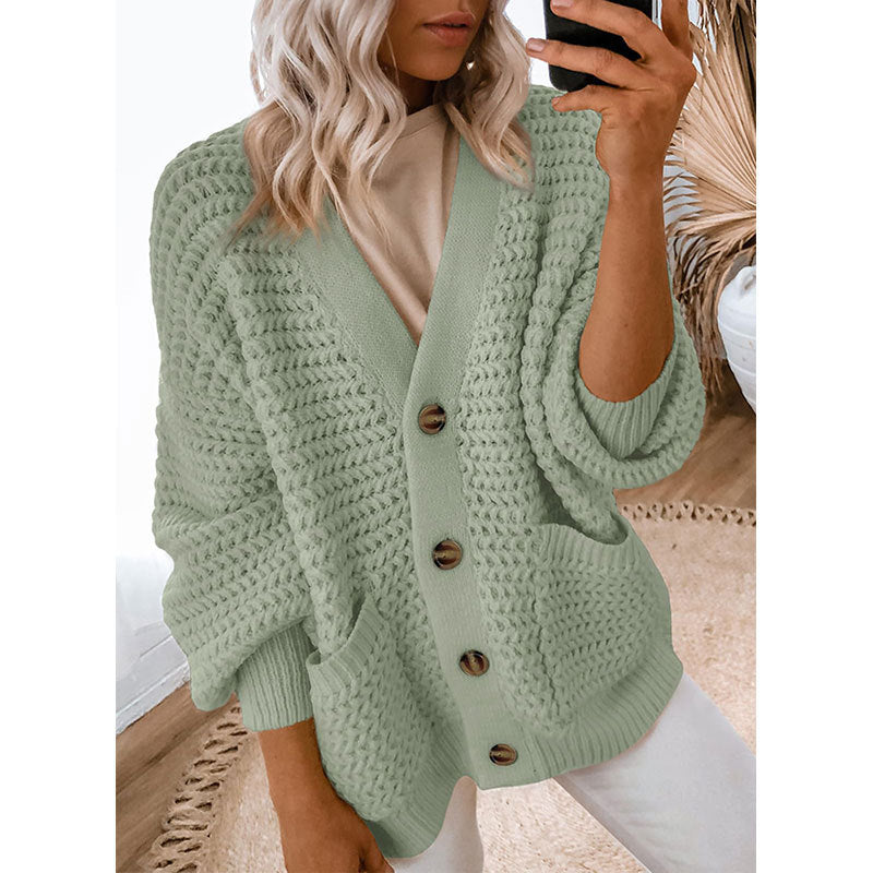Damen Strickjacke Dickstrick Knopfverschluss Beige