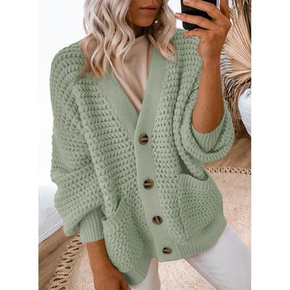Damen Strickjacke Dickstrick Knopfverschluss Beige
