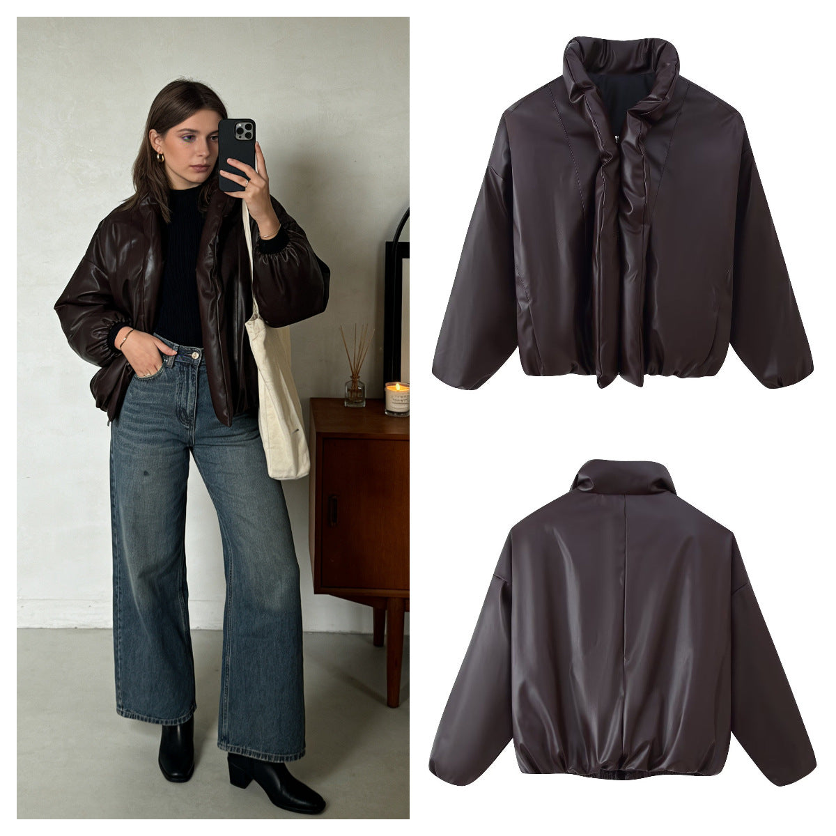 Damen Cropped Jacke Voluminöser Stehkragen Norvielle - Norvielle