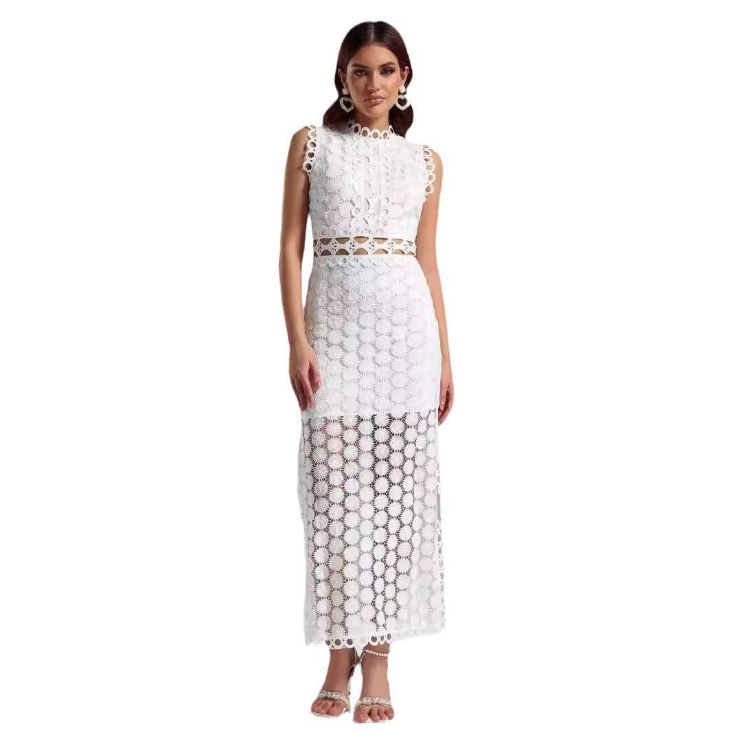 Damen Maxikleid Spitze Dekorative Ausschnitte Elegant