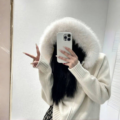 Damen Kapuzenpullover Pelzkragen Taschen Norvielle
