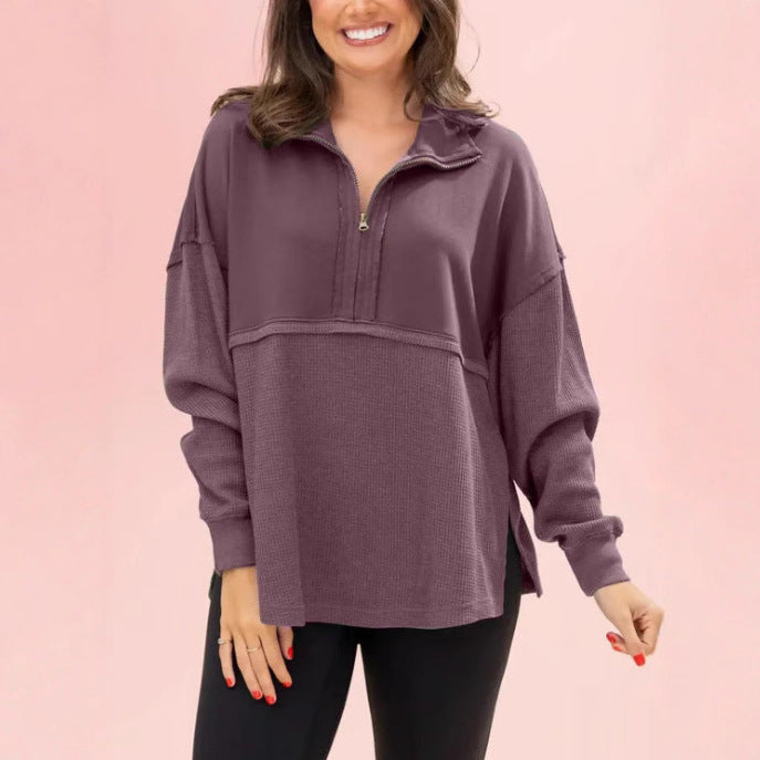 Damen Pullover Halb-Reißverschluss Voluminöse Ärmel Norvielle - Norvielle