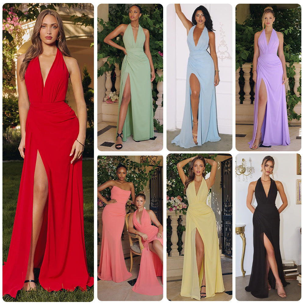 Damen Abendkleid Fließender Stoff V-Ausschnitt Norvielle - Norvielle