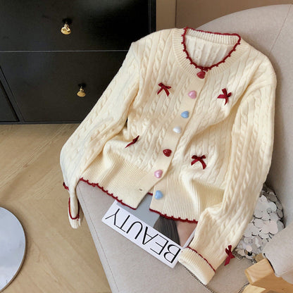 Damen Grobstrick-Cardigan mit Knöpfen und Schleifen Norvielle