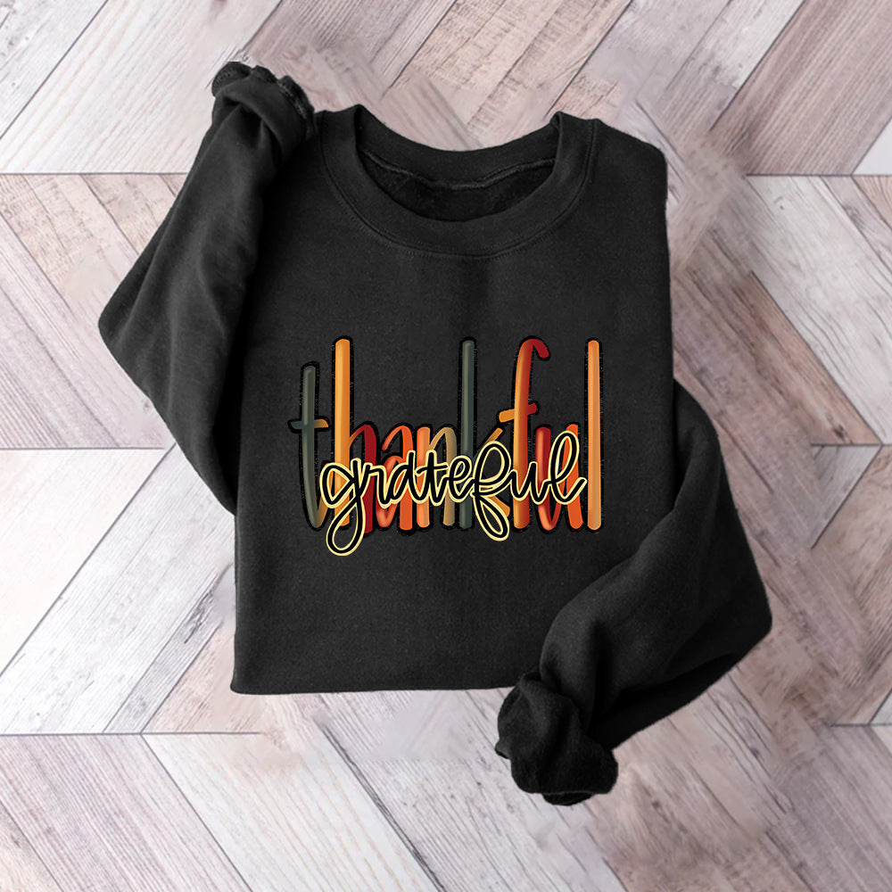 Damen Sweatshirt Mit Thankful Schriftzug Bequem Grau